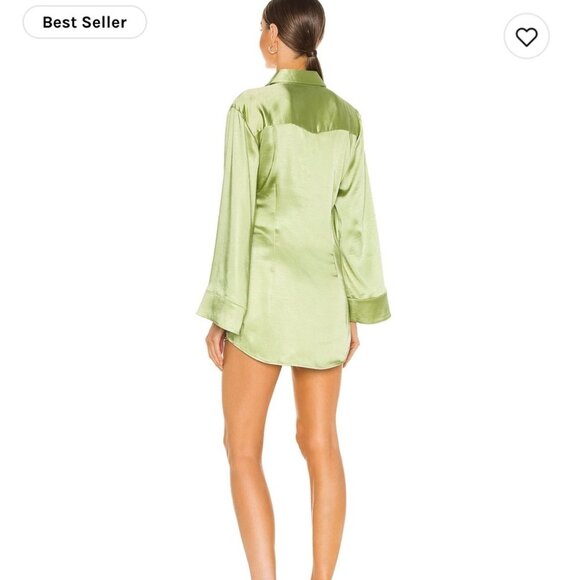 New Song of Style Marta Pistachio Green Mini Dress Wrap XS Revolve Satin - Picture 6 of 14